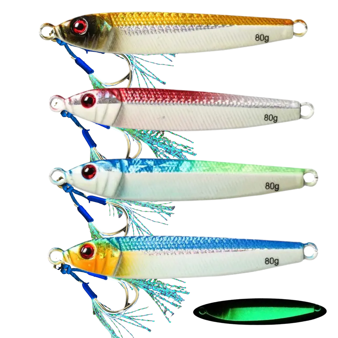 80g SHIMMER Slow pitch jigs- 3d laser fish scale foil Lumo- 4 pack