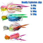 REEF VARIETY BUNDLE. 20 Pack rigged lumo jigs. 60g-120g. + extras