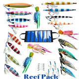 REEF VARIETY BUNDLE. 20 Pack rigged lumo jigs. 60g-120g. + extras