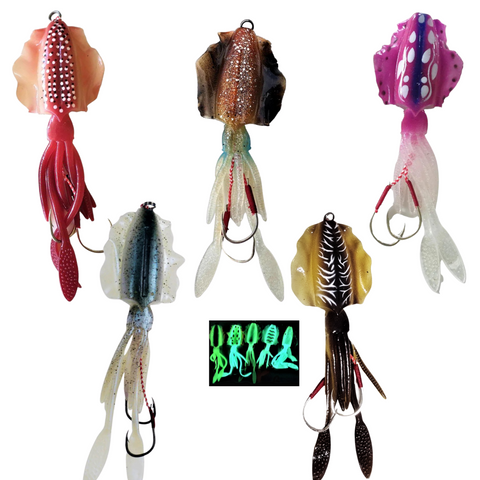 Rigged Soft Plastic Octo jigs. TPR. Scented. 60g 150mm