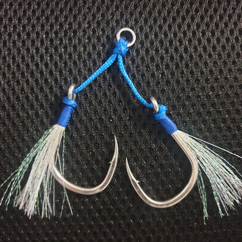 Tuna Jigbkk 8062 High Carbon Steel Double Assist Hooks With Uv Glow &  Feather