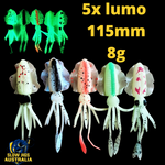 5 Pack Scented Soft Plastic Lumo Squid  140mm 115mm 95mm