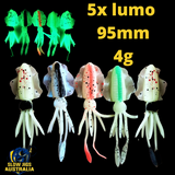 5 Pack Scented Soft Plastic Lumo Squid  140mm 115mm 95mm