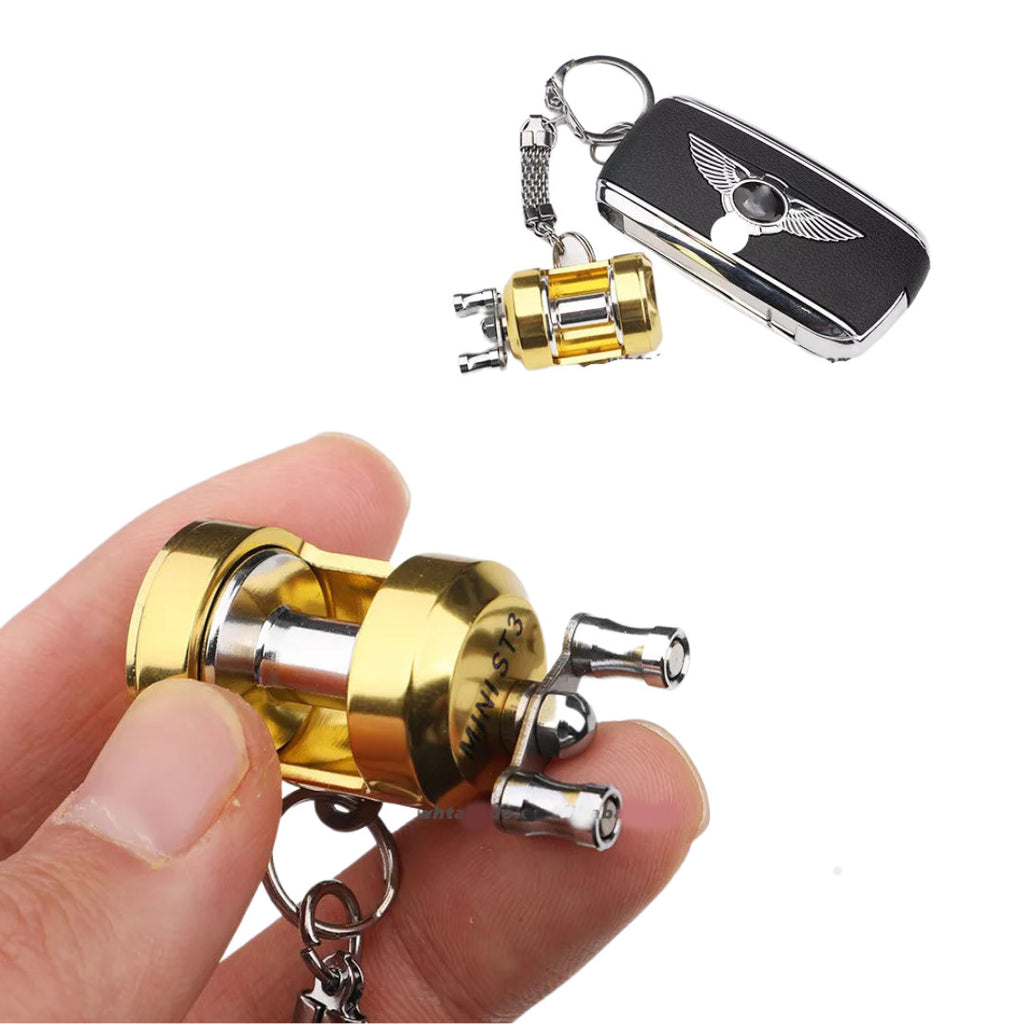 NUZYZ Alloy Reel Drum Pendant Keychain Key Ring Miniature Sea Fishing  Tackle 